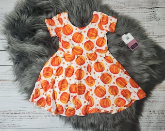 pumpkin dress toddler, fall clothing for girls, orange outfit, pumpkin patch dress for girl, twirl dress for girls, sensory friendly dresses