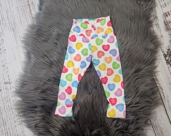 Conversation hearts leggings, baby girl outfits set, heart leggings, girls leggings sets, valentines day clothes, candy hearts leggings