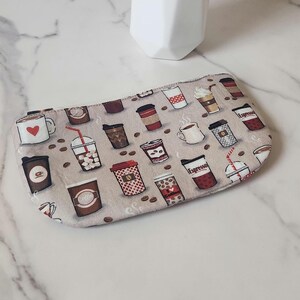 Cartera de café, llavero de pulsera de café, cartera tipo bolsa de café, bolsa de lápices plana con cremallera, pequeñas bolsas para manualidades, bolsa de almacenamiento con cremallera, bolsa de maquillaje