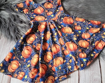 girls thanksgiving dress, autumn pumpkin twirl skirt, infant fall outfit, family pictures dress, girls bell bottom pants, first birthday set