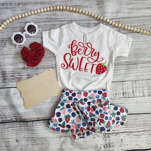 Berry Sweet 2nd Birthday Outfit: Toddler Girl Shirt & Skirted Bummie