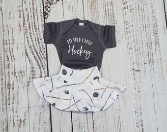 Baby girl hockey outfit, game day hockey shirt, fall outfit for toddlers, ice hockey spirit shirt, skirted bummies, baby bodysuit