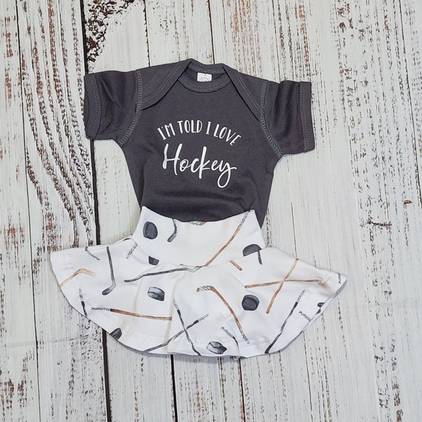 Baby girl hockey outfit, game day hockey shirt, fall outfit for toddlers, ice hockey spirit shirt, skirted bummies, baby bodysuit