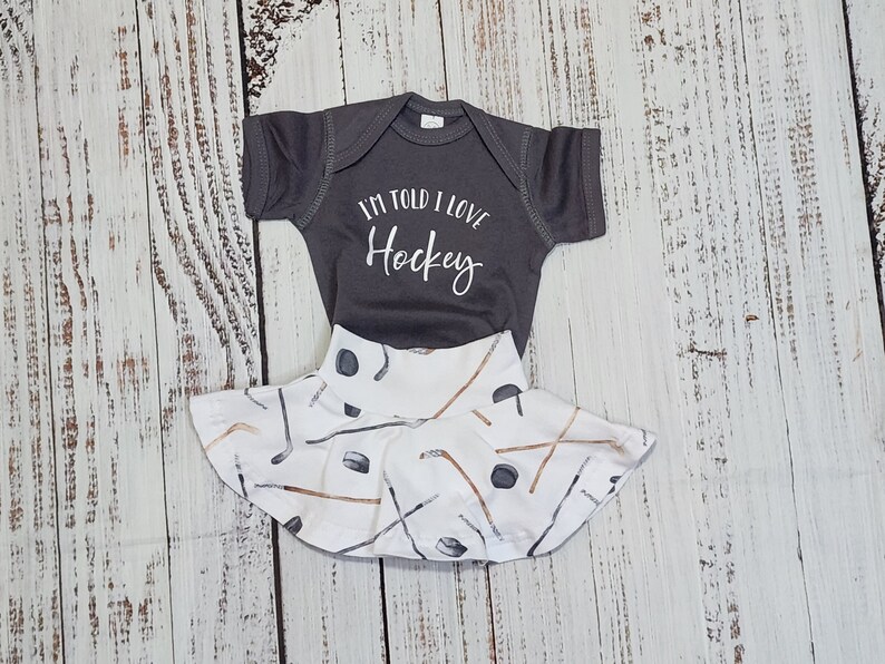 Baby girl hockey outfit, game day hockey shirt, fall outfit for toddlers, ice hockey spirit shirt, skirted bummies, baby bodysuit image 1