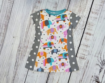 Colorful elephant dress for girls, gray polka dot 0-3 month girl clothes, cute elephant gifts for baby girl coming home outfit summer dress
