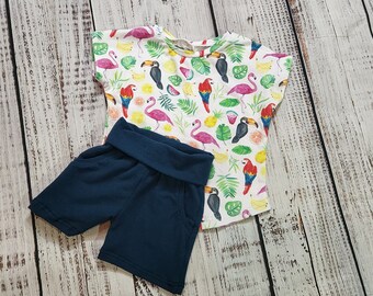 Bird print shorts outfit, boys outfit, girls outfit, toddler set, mommy and me, matching family, summer pictures, spring outfit,bright color