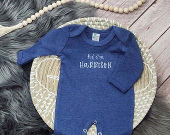 Coming home outfit baby boy newborn photography outfit, newborn sleeper and hat, monogrammed romper boy, custom infant outfit, embroidered