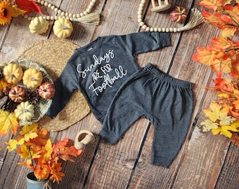 sundays are for football baby boy jogger set, dark gray fall infant newborn sweatshirt pants outfit