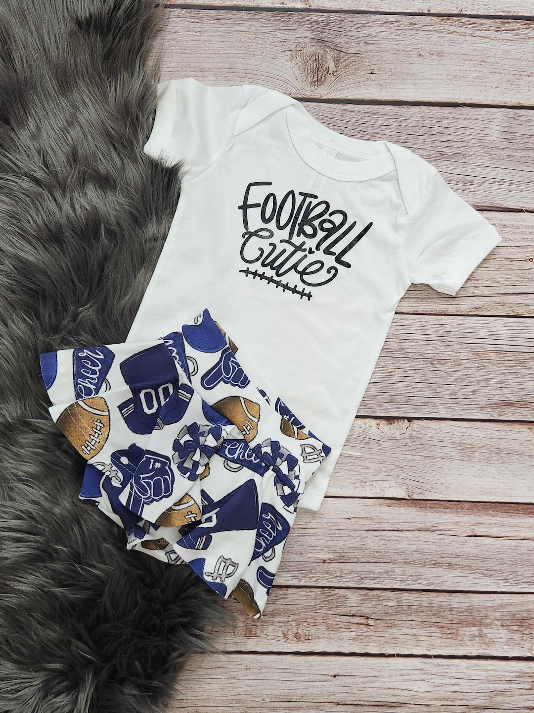 Navy Baby Girl Football Outfit With Bow, Game Day Football Shirt, Fall ...