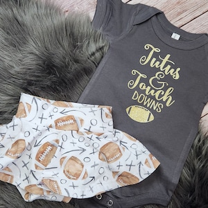 Toddler Football Outfit: Tutus & Touchdowns Shirt, Skirted Bummies