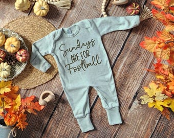 sundays are for football baby boy romper, green fall infant newborn game day creeper suit