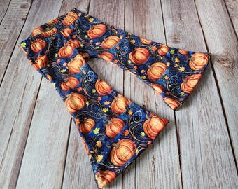 girls thanksgiving bell bottom pants, autumn pumpkin twirl skirt, infant fall outfit, family pictures first birthday set, pumpkin patch set
