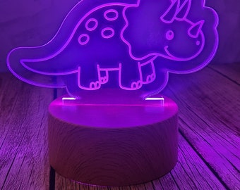 personalized cute dinosaur night light for baby girls, dinosaur nursery decor for girls, LED night light for daughter, triceratops dinosaur