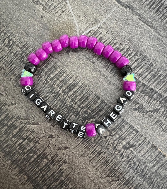 Cigarette Ahegao beaded bracelet/ jewelry/ gift idea/ funny/ song/ purple/ flower/ charms/ anime / Penelope Scott/ bracelet