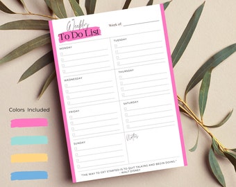 Printable To-do list, Notes PDF, Weekly planner, Todo list, Bright Colors Printable, Plan your day To-do list, Task Tracker