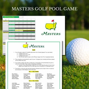 2024 Masters Golf, Pool Game, Golf Prediction Game, Watch Party Games, Masters, Golf, Masters Golf Party