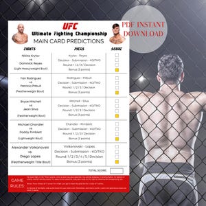 UFC, Previsões Personalizadas Luta, Previsões do Ultimate Fighting Championship, Jogo de Previsões, Jogos Esportivos, Download Digital