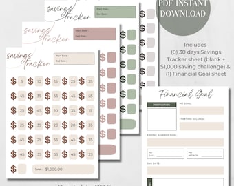Savings Challenge, Money Savings Tracker Bundle, Printable Savings Challenge Tracker, Custom Monthly Savings Tracker, Budget Planner Goals
