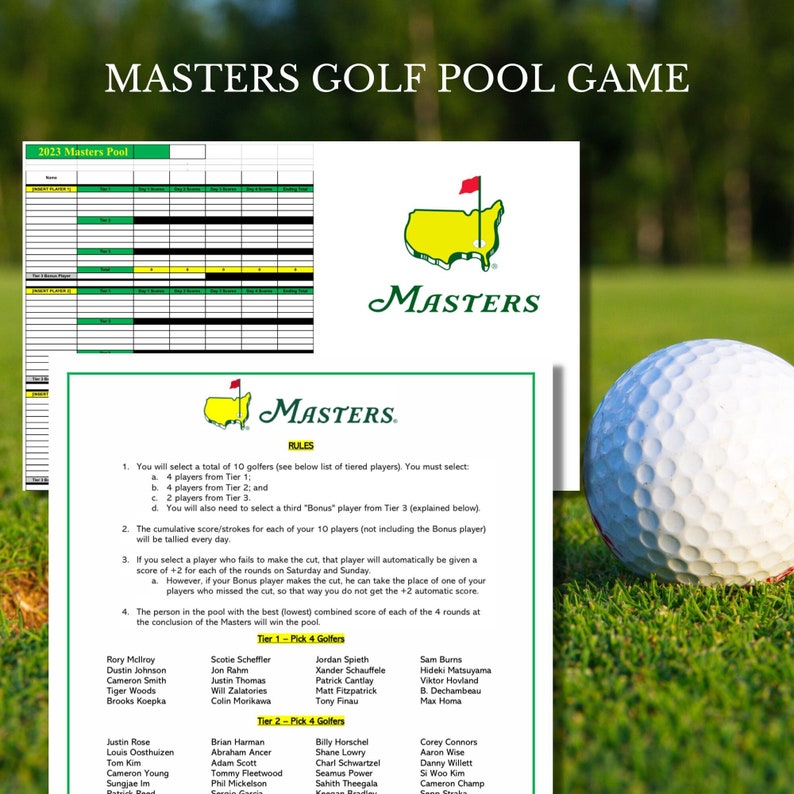 2024 Masters Golf, Pool Game, Golf Prediction Game, Watch Party Games