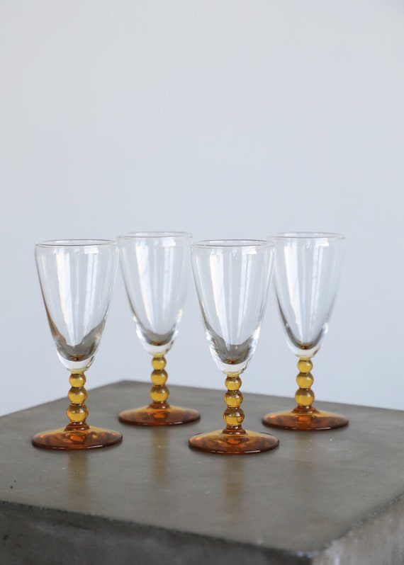 Amber Stemmed Glasses Set of 4 Etsy
