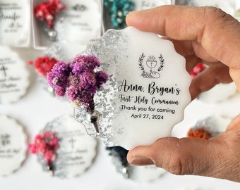 First communion favors, Baptism gift for guest, Christening, Confirmation, Dedication, Holy Eucharist favor, Resin Fridge Magnet, kommunion