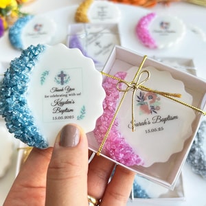 Baptism favors for boy, girl or guest: Custom Epoxy fridge magnet souvenir, First communion gift, Christening giveaway, Confirmation decor