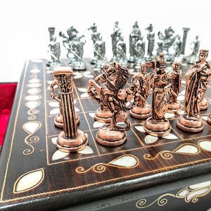 Personalized Wooden Chess Set with Board, Valentines gift for men, Chess Set Handmade, Chessboard with storage, Metal Chess Pieces