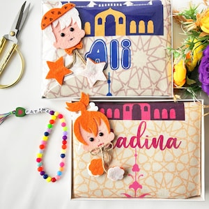 Kids Prayer Mat Muslim, Eid gift, Personalized Islamic Prayer Rug for Kids, Sejadah for Kids, Kids Prayer Mat Gift Set, Child Prayer Beads