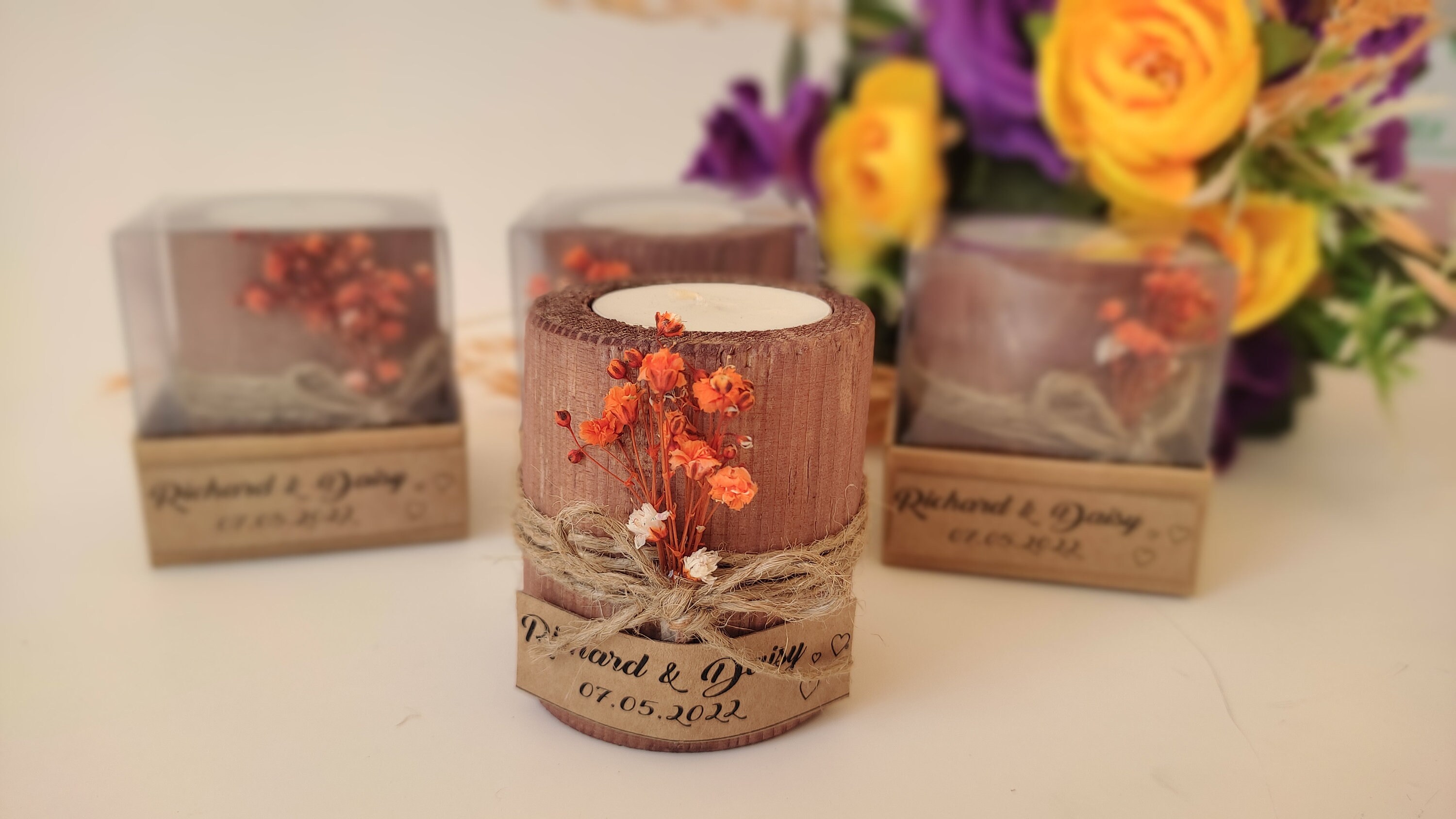 Wooden Tealight Candle Holder, Wedding Party Favors for Guests in Bulk ...
