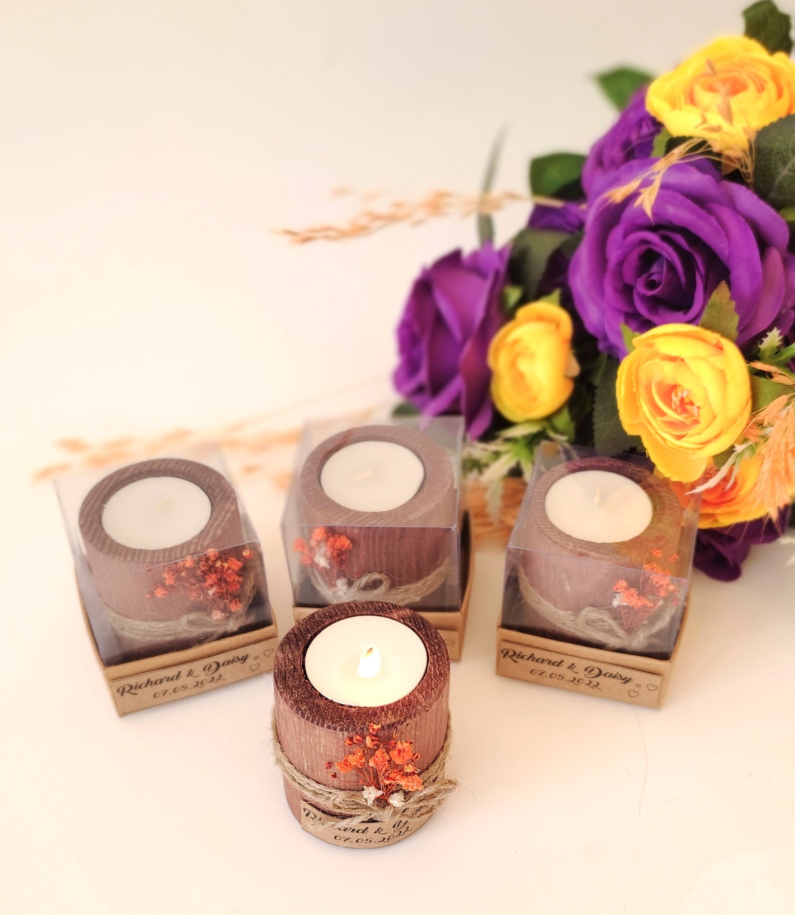 Wooden Tealight Candle Holder, Wedding Party Favors for Guests in Bulk ...