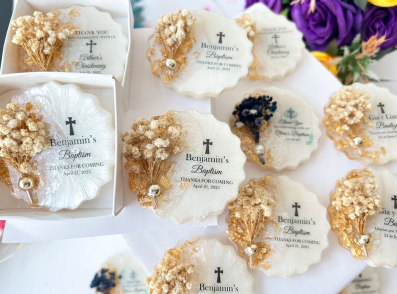 Baptism favors for guest, Christening, First communion, Confirmation gift, Dedication, Holy Eucharist favors, Resin Fridge Magnet, Epoxy image 4