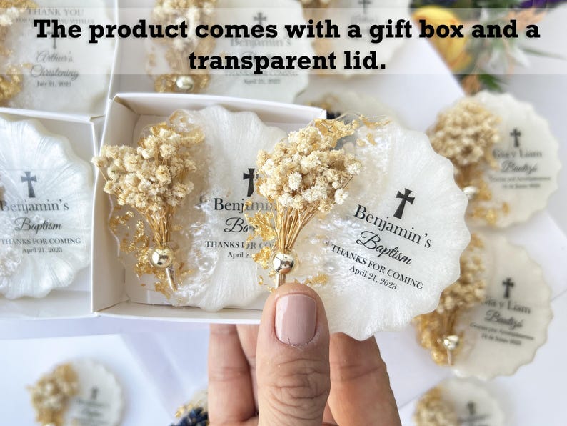 Baptism favors for guest, Christening, First communion, Confirmation gift, Dedication, Holy Eucharist favors, Resin Fridge Magnet, Epoxy image 3