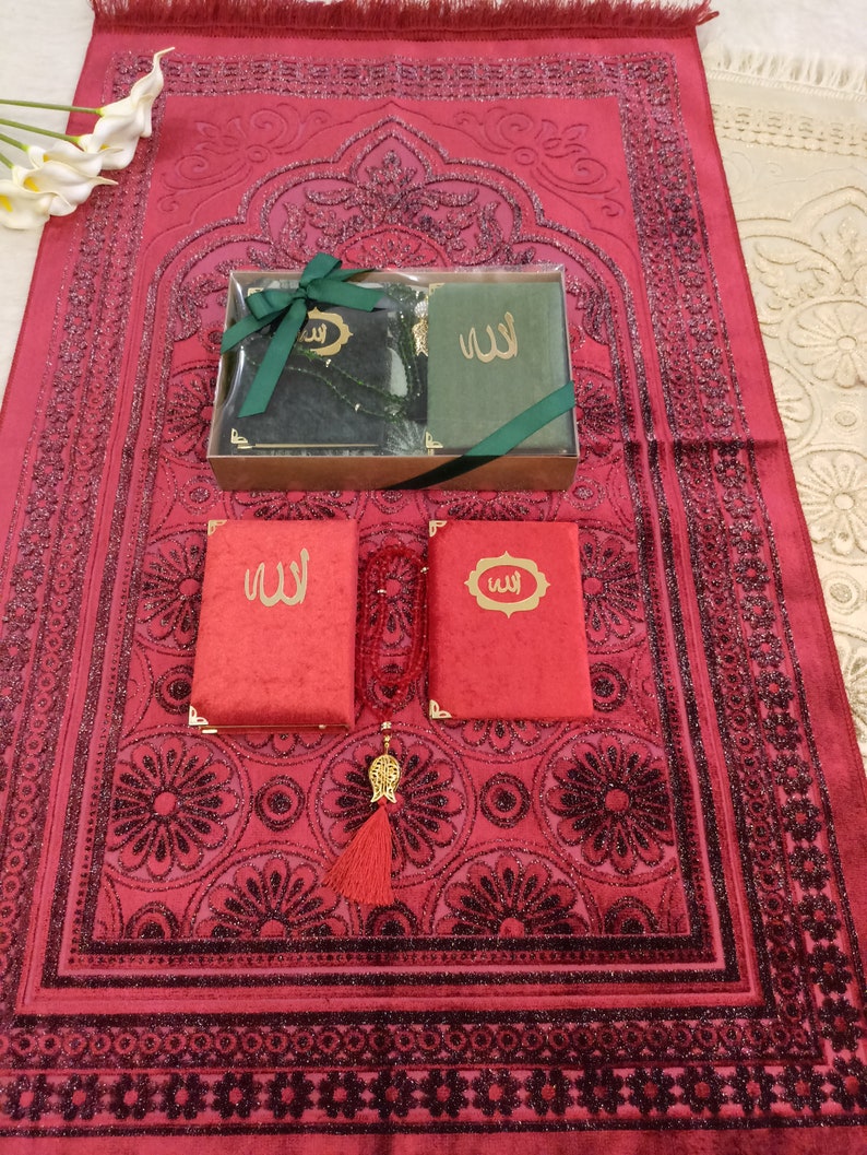 Velvet Prayer Mat, Eid Gifts, Sejadah, Quran Yaseen Gift Set, Prayer Rug Muslim Man, Islamic Muslim Gift, Muslim Wedding Gift image 4
