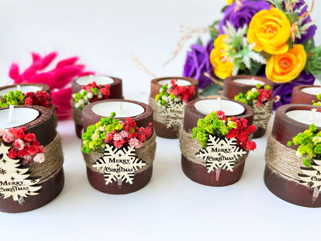 Christmas Candle Gifts, Christmas Party Favors, Wooden Tealight Holder