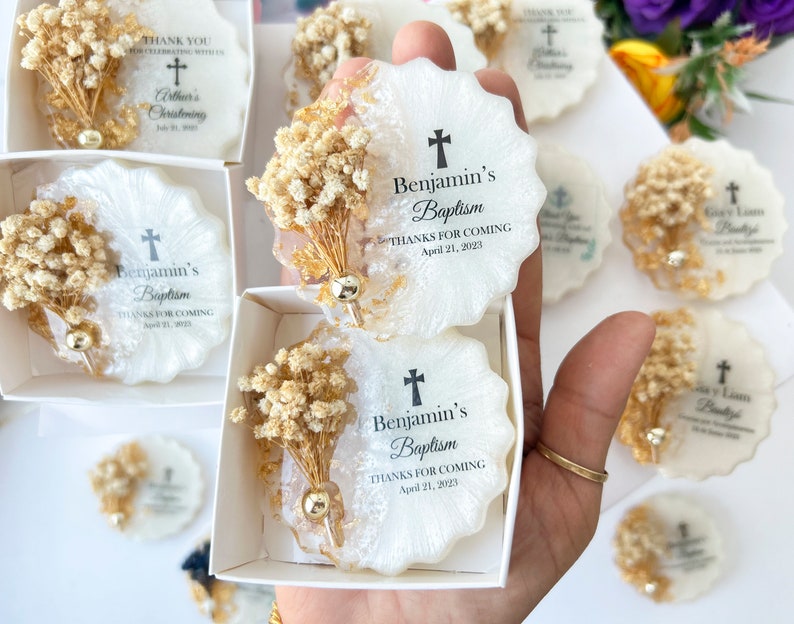 Baptism favors for guest, Christening, First communion, Confirmation gift, Dedication, Holy Eucharist favors, Resin Fridge Magnet, Epoxy image 3