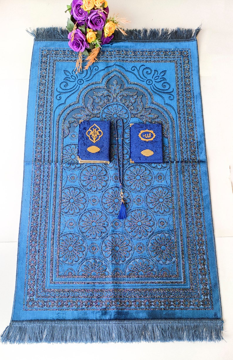 Velvet Prayer Mat, Eid Gifts, Sejadah, Quran Yaseen Gift Set, Prayer Rug Muslim Man, Islamic Muslim Gift, Muslim Wedding Gift image 5