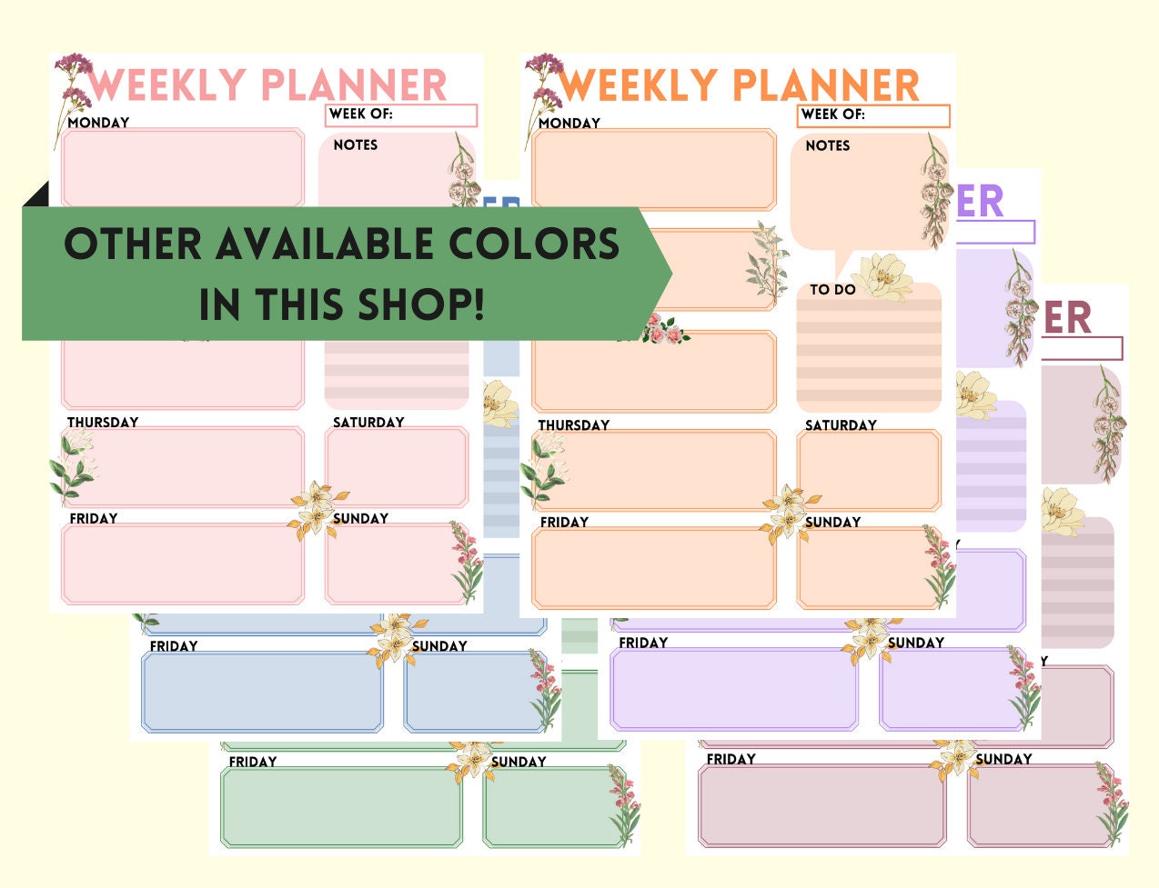 Printable Floral Weekly Schedule - One-page - Purple - Etsy