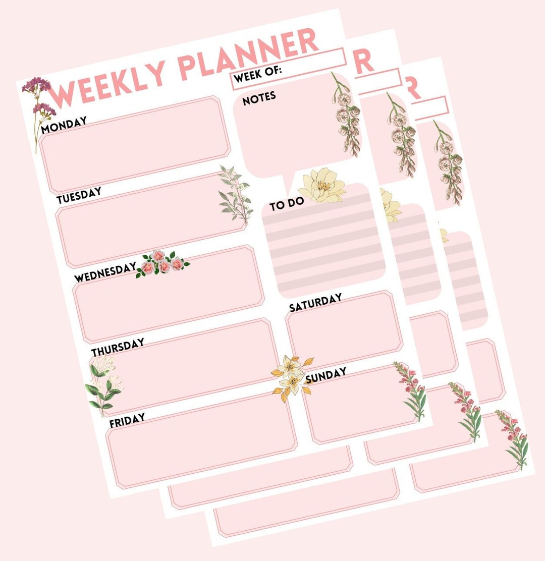 Printable Floral Weekly Schedule - One-page - Pink - Etsy