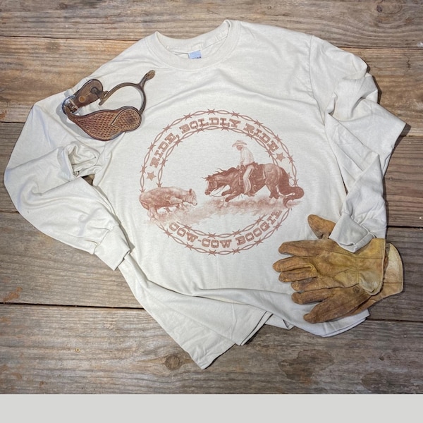 Ride, Boldly Ride - Cow Cow Boogie - Monochrome, Tan, long/short sleeve, horse, cowboy, barn, cutting, horseback, western, riding,