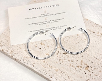 Silver Plated Hoop Earrings: Minimalist Matte Design, Sensitive Ears