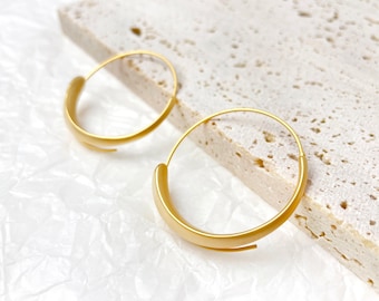 Vintage Matte Gold Hoop Earrings • Minimal Design • Gift for Her