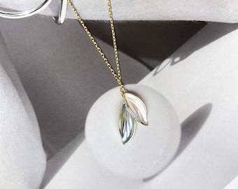 Enamel Leaf Pendant Necklace: 14k Gold Plated