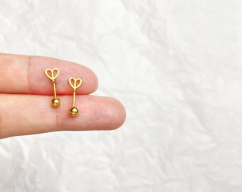 Heart Shape Cartilage Piercing Screw Back Earrings • Minimal Playful Design • Gift for Her