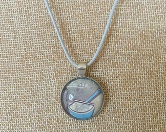 Vintage Postage Stamp Pendant Necklace Mexico 1974 Pablo Picasso "Casserole"