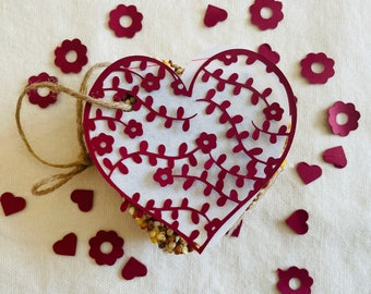 Heart Shaped Valentine's Day Lace Birdseed Ornament Vegan Made Without Gelatin 3" Wide