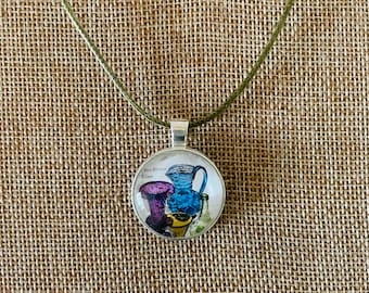 Vintage Postage Stamp Pendant Necklace American Glass 1998 "Art Glass- Mold Blown Glass- Pressed Glass"