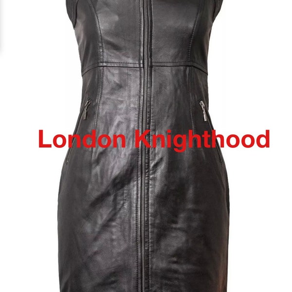 Black Real Leather Ladies Women Genuine Leather Sexy Party Dress
