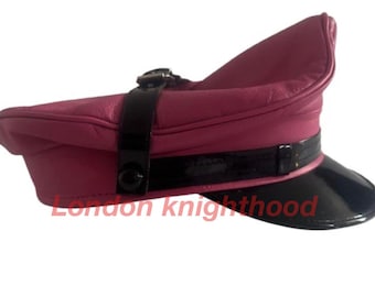 Gorra militar de cuero genuino rosa con visera de motociclista y policía Gay Bluf