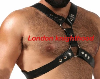 Men's Black Real Genuine Leather Handmade Bluf Gay Harness Chest Half Harness