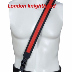 Black Red Full Grain Cowhide Genuine Leather Sam Browne Cross Over Belt Strap